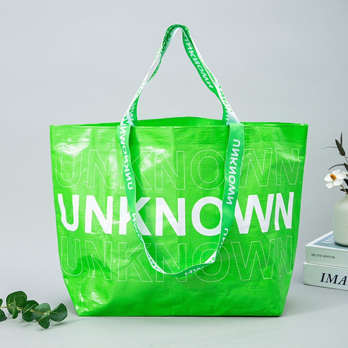 Waterproof Hand-Woven Durable Green Shopping Bags for Daily Use 5pcs