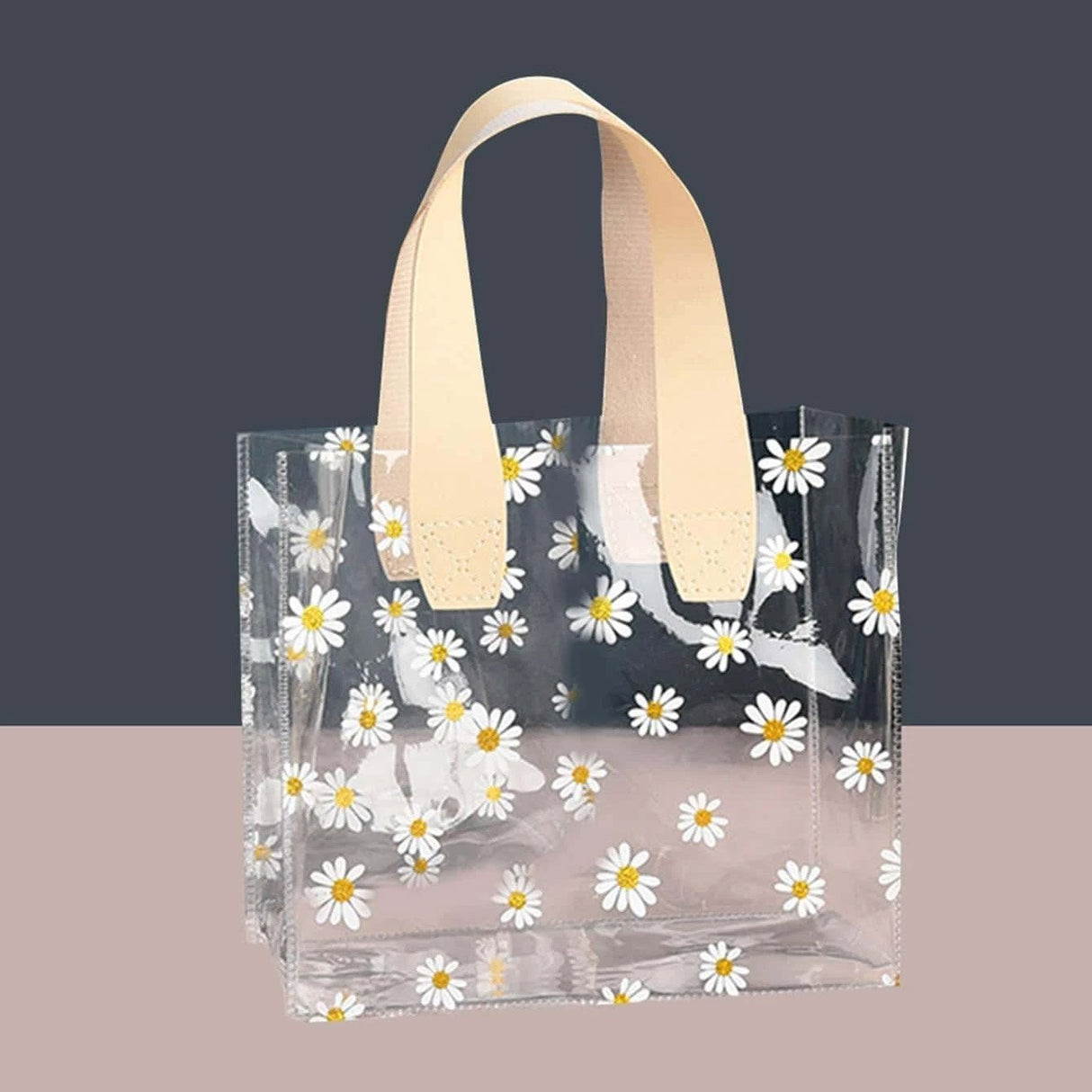 Clear PVC Tote Bags with Daisy Print for Weddings Birthdays 10pcs