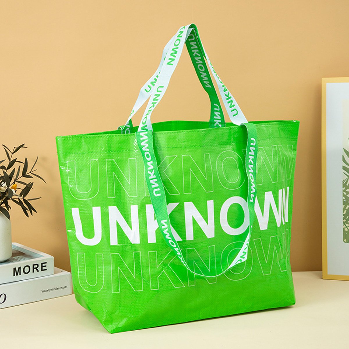 Waterproof Hand-Woven Durable Green Shopping Bags for Daily Use 5pcs