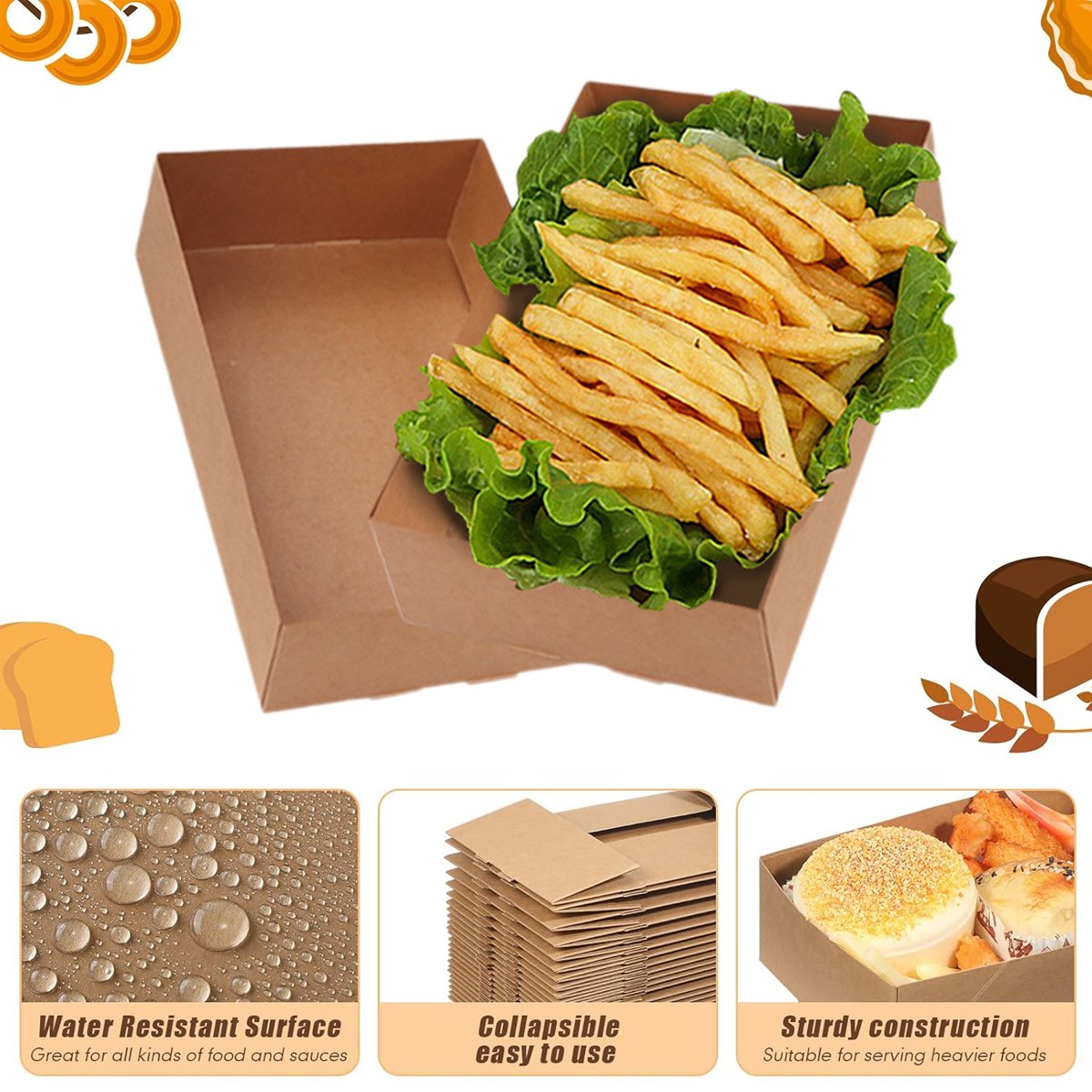 Enhance your food presentation with this Set of 50 Disposable Kraft Paper Lunch Boxes