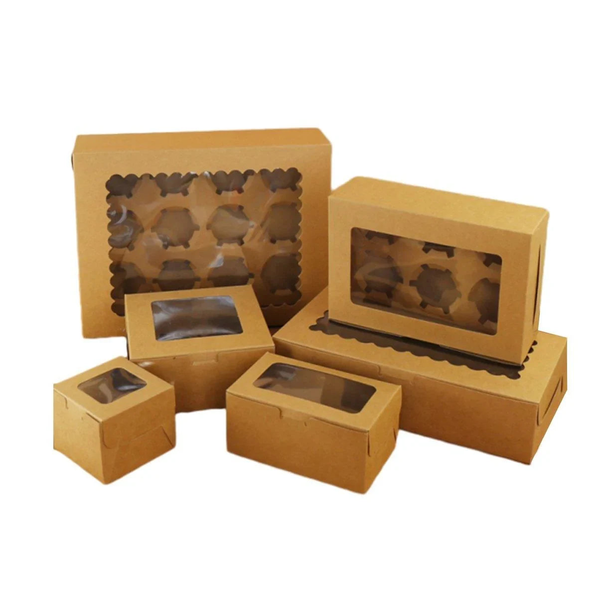 Kraft Paper Cupcake Boxes with Window – Multi-Size Pack (1 to 12 Holes ...