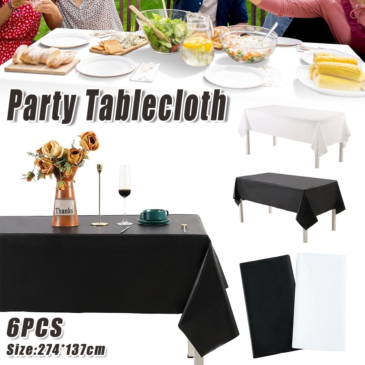 Disposable Thickened Solid Color Party Tablecloth 6PCS