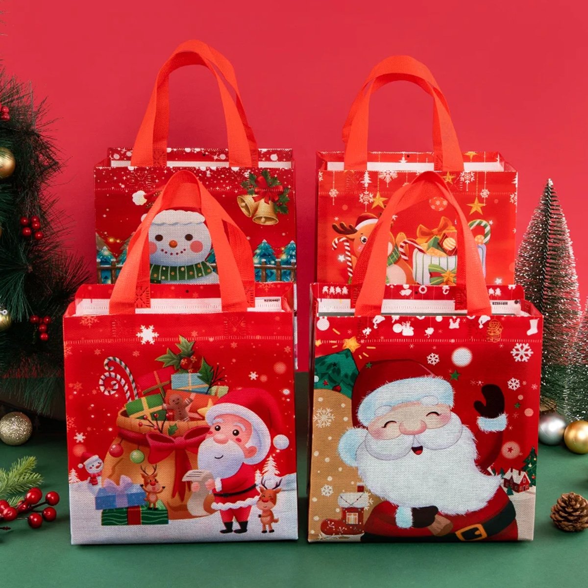 25pcs Christmas Non Woven Shopping Tote Bags Printed Colour Party Gift Bags