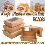 50pcs Kraft Paper Take Out Box Salad Fried Chicken Lunch Box with Open Window