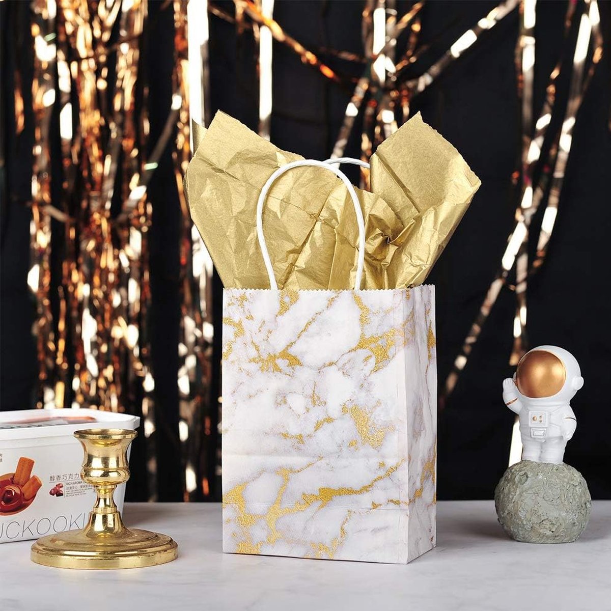 25PCS Marble Series Shopping Paper Bag Luxury Handbag Party Favor Gift Bags