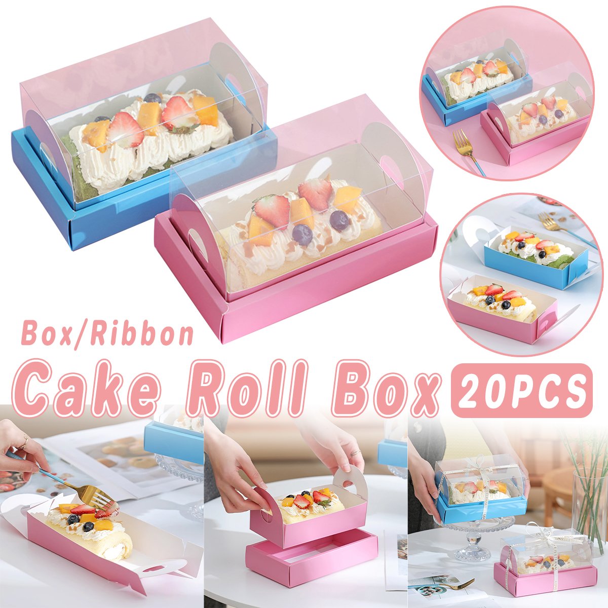 Cake Roll Boxes PET Plastic Swiss Roll Packaging 20PCS