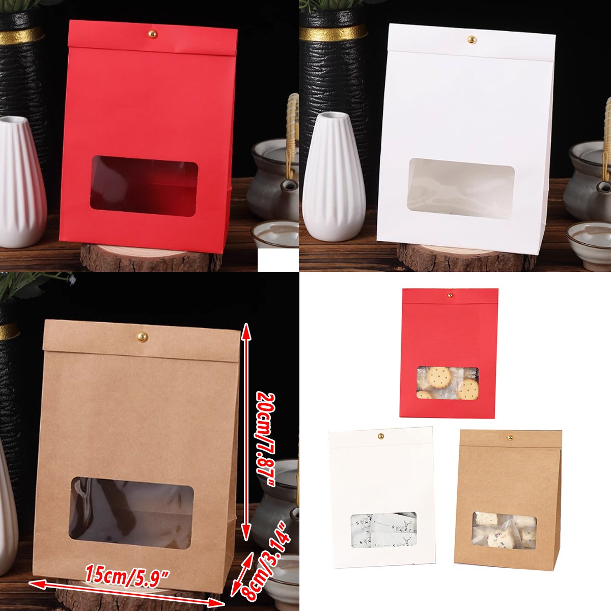 Snowflake Crisp Packaging Bag Candy Self-supporting Bag Kraft Paper Bag Window Nougat Candy Biscuit Bag