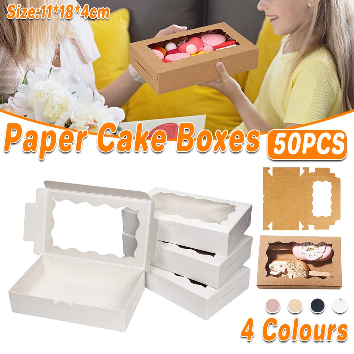 These rectangular kraft paper window boxes are the ideal packaging solution for cakes, pastries, and gifts.