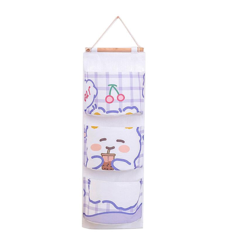 Bear Rabbit Sundry Storage Bag 3 Pockets Door Wall Hanging Organizer Pouch