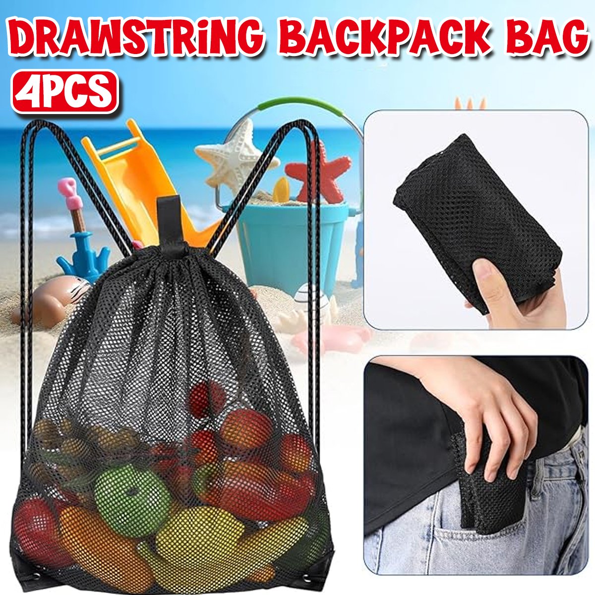 Drawstring Beach Clothes Mesh Storage Sports Fitness Dirty Clothes Drawstring Backbag