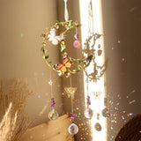 Sun Catcher Butterfly Flower Crystal Moon Wind Chimes Natural Garden Pendant