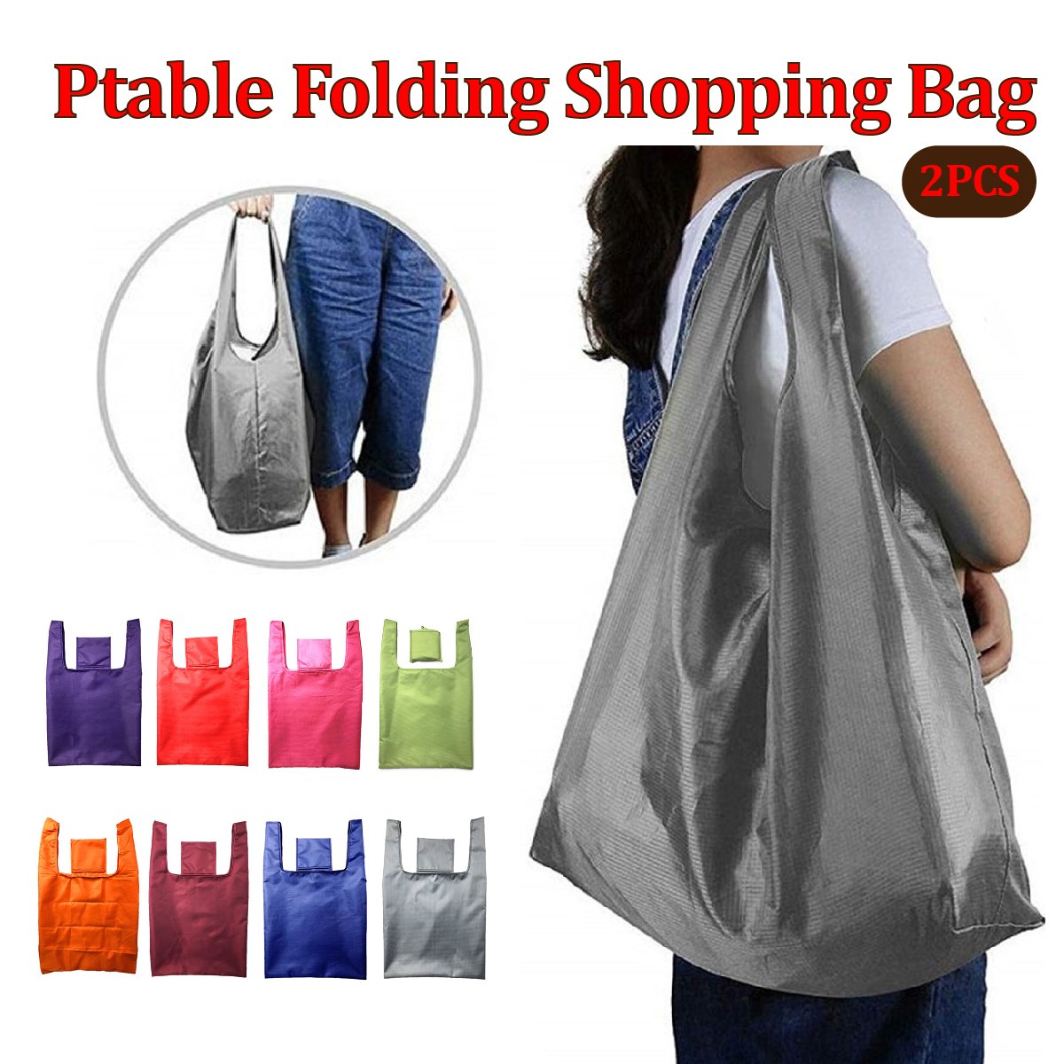 2PCS Reusable Foldable Portable Shopping Bags