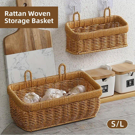 Wall-Mounted Rattan Style Storage Basket 1PC Large Size