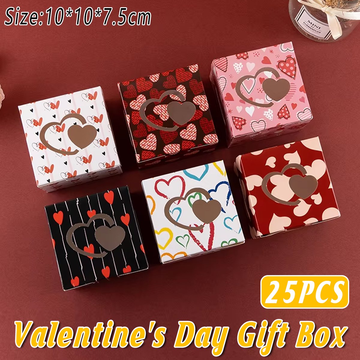 25PCS Large Square Colour Gift Boxes for Valentine's Day Surprise and Lucky Gift