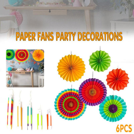 Colorful Paper Fans Party Decorations 6PCS