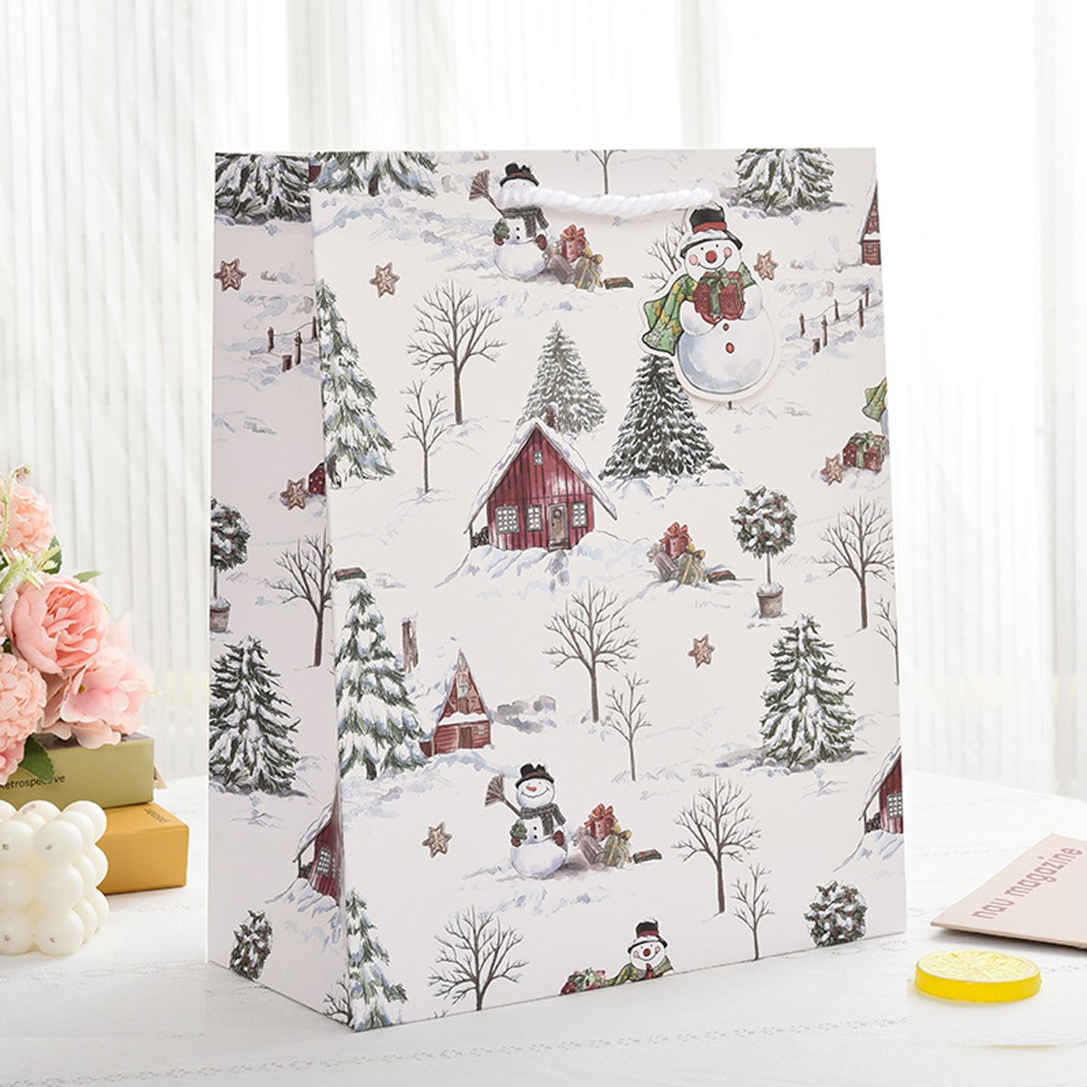 12pcs Christmas Paper Gift Bags Set Cute Cartoon Xmas Tote Present Bags