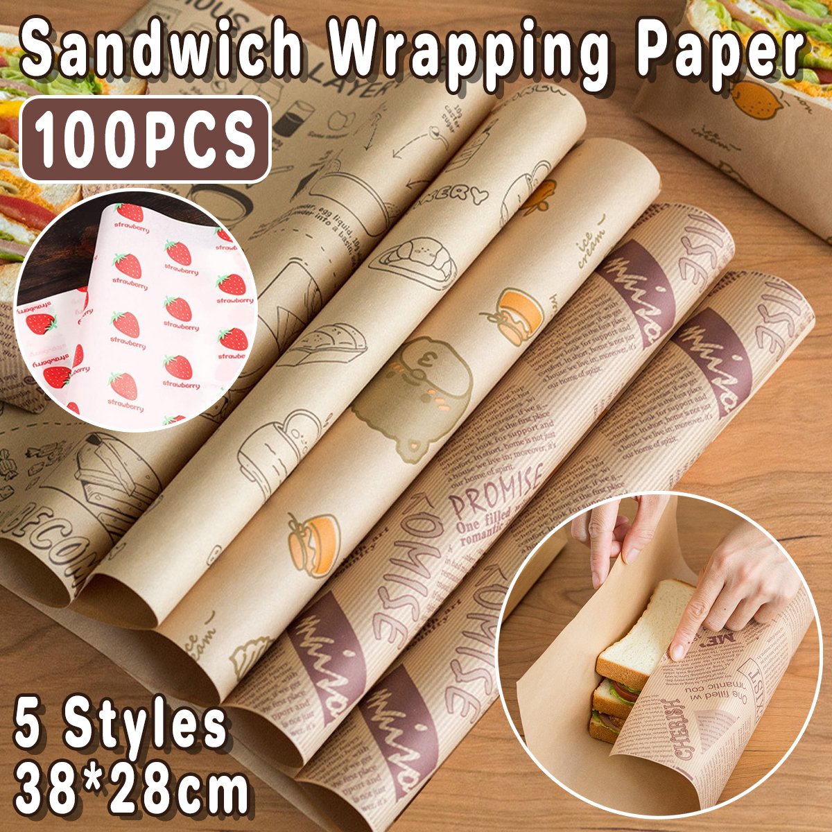 Grease-Proof Coated Paper for Sandwiches and Snacks Sandwich Wrapping Papers 100pcs