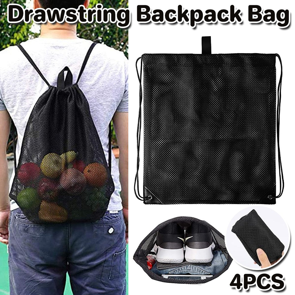 Drawstring Beach Clothes Mesh Storage Sports Fitness Dirty Clothes Drawstring Backbag