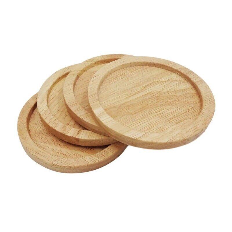 4x Round Bamboo Wooden Coaster Tea Coffee Drink Holders Pallet Beverage Mat Pad