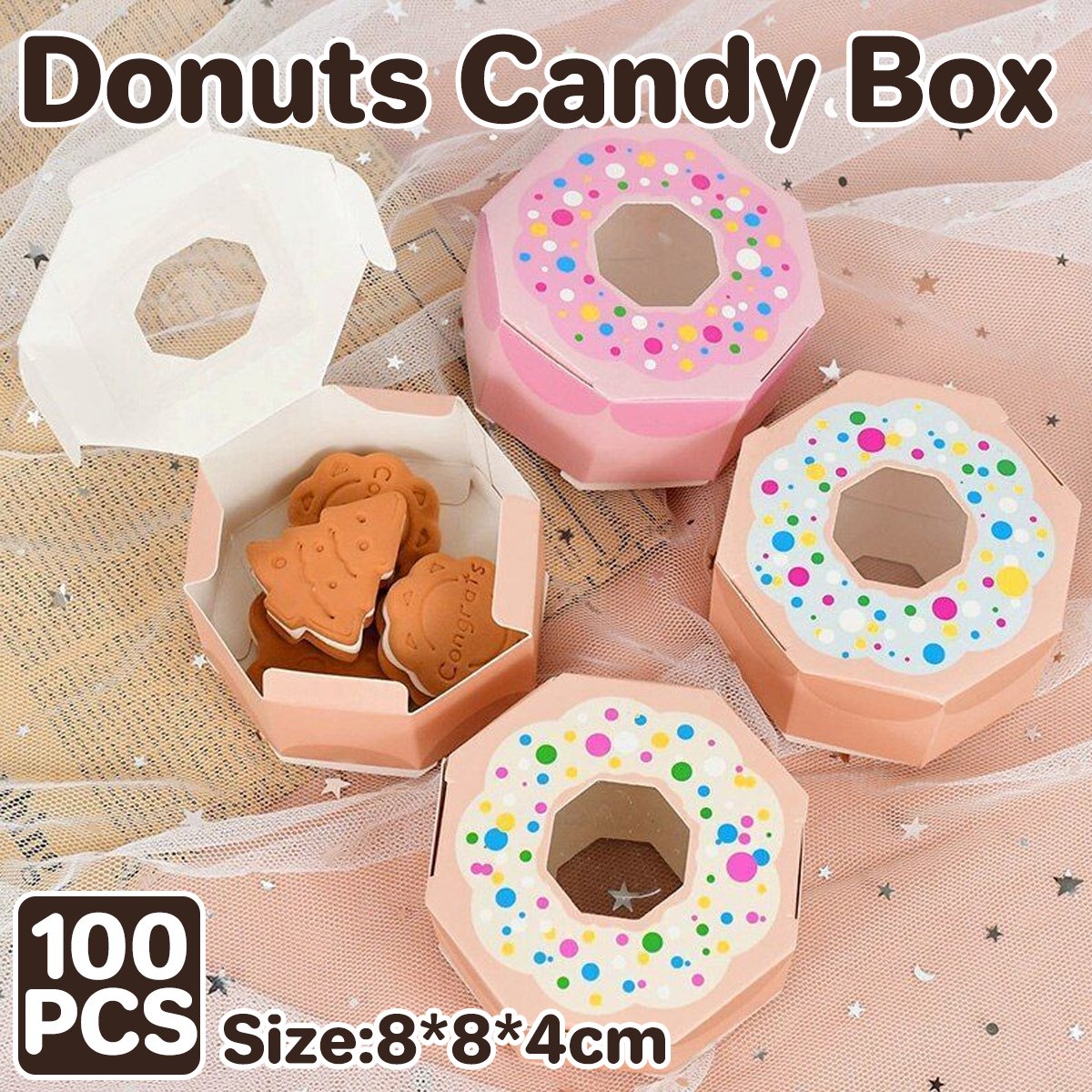 High-Quality Paper Fun Doughnut-Shaped Candy Boxes for Parties 100pcs