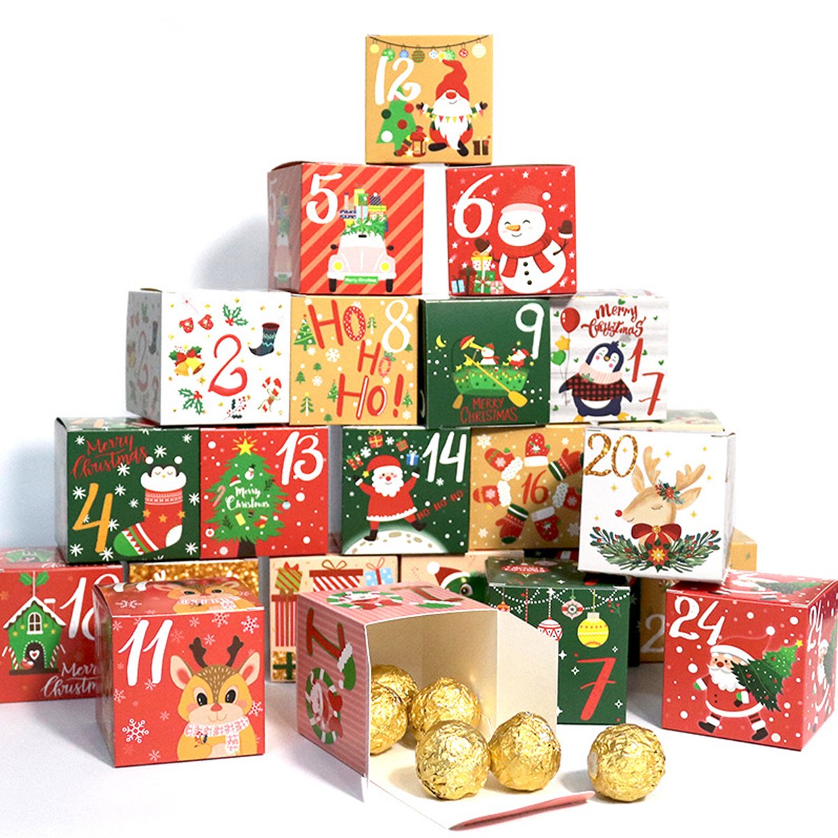 Countdown to Christmas with this festive set of 24 Christmas Candy Boxes! 