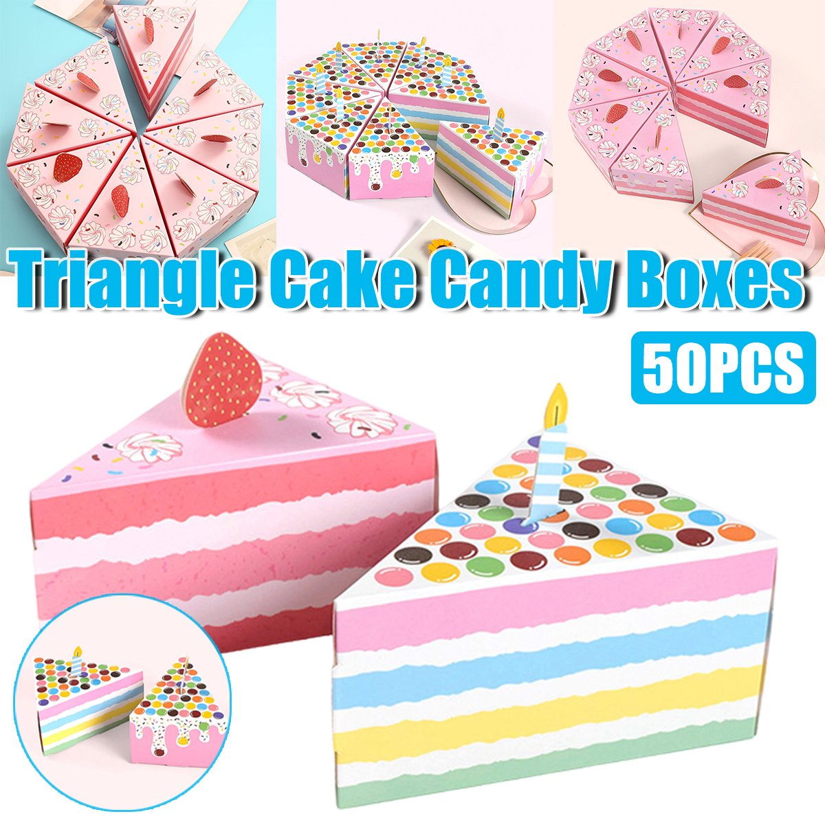 Add a touch of sweetness to your next celebration with these adorable triangular cake-shaped candy boxes.