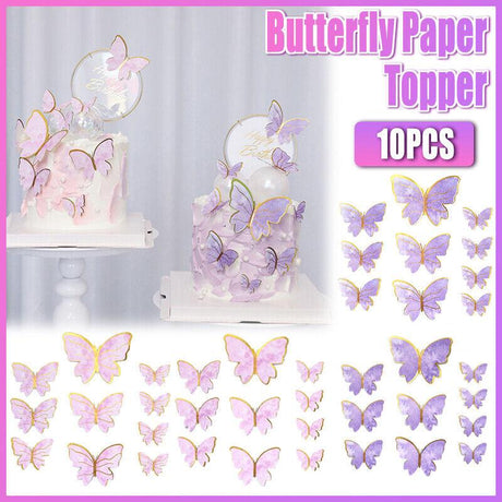 10PCS Butterfly Paper Topper Cake Happy Birthday Theme Festival Decoration DIY