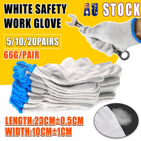 White Safety Work Glove Knitted Cotton Heavy Duty Gardening Factory Warehouse