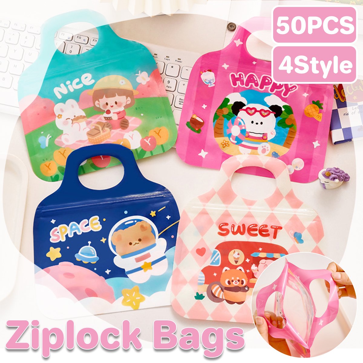 High-Quality Plastic Fun Cartoon Snack Candy Bags for Kids 50pcs