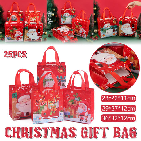 25pcs Christmas Non Woven Shopping Tote Bags Printed Colour Party Gift Bags