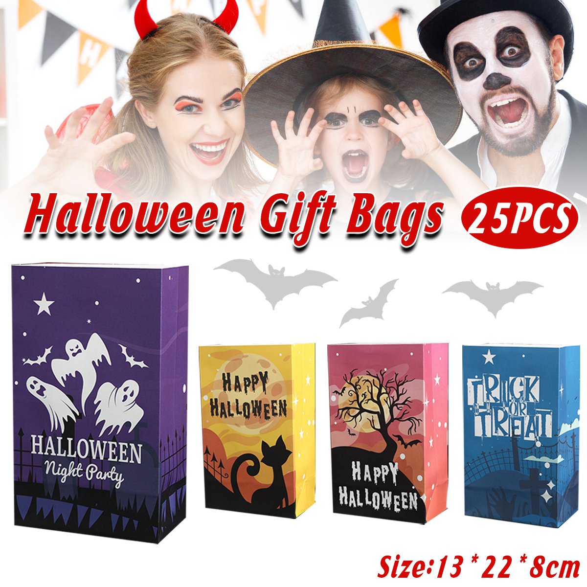 Halloween Creative Candy Treat Bags Kraft Paper Flat Pockets for Party Favors