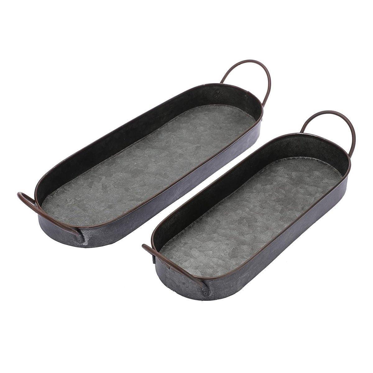 Metal Galvanized Trays Oval 2PCS