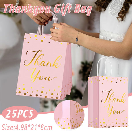 25pcs Reusable Kraft Paper Tote Bags for Wedding Birthday Party Gift Favour Bags