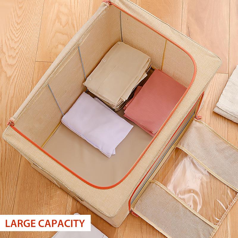 Linen Large Capacity Foldable Storage Box Organizer with Clear Windows 100L