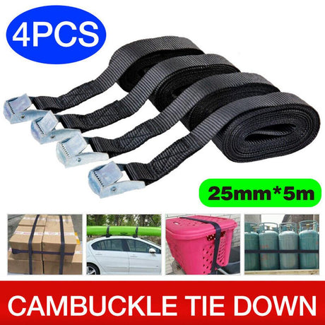 4PCS Tie Down Strap Buckle Cargo Ratchet Lugga Roof Rack Lashing Rope