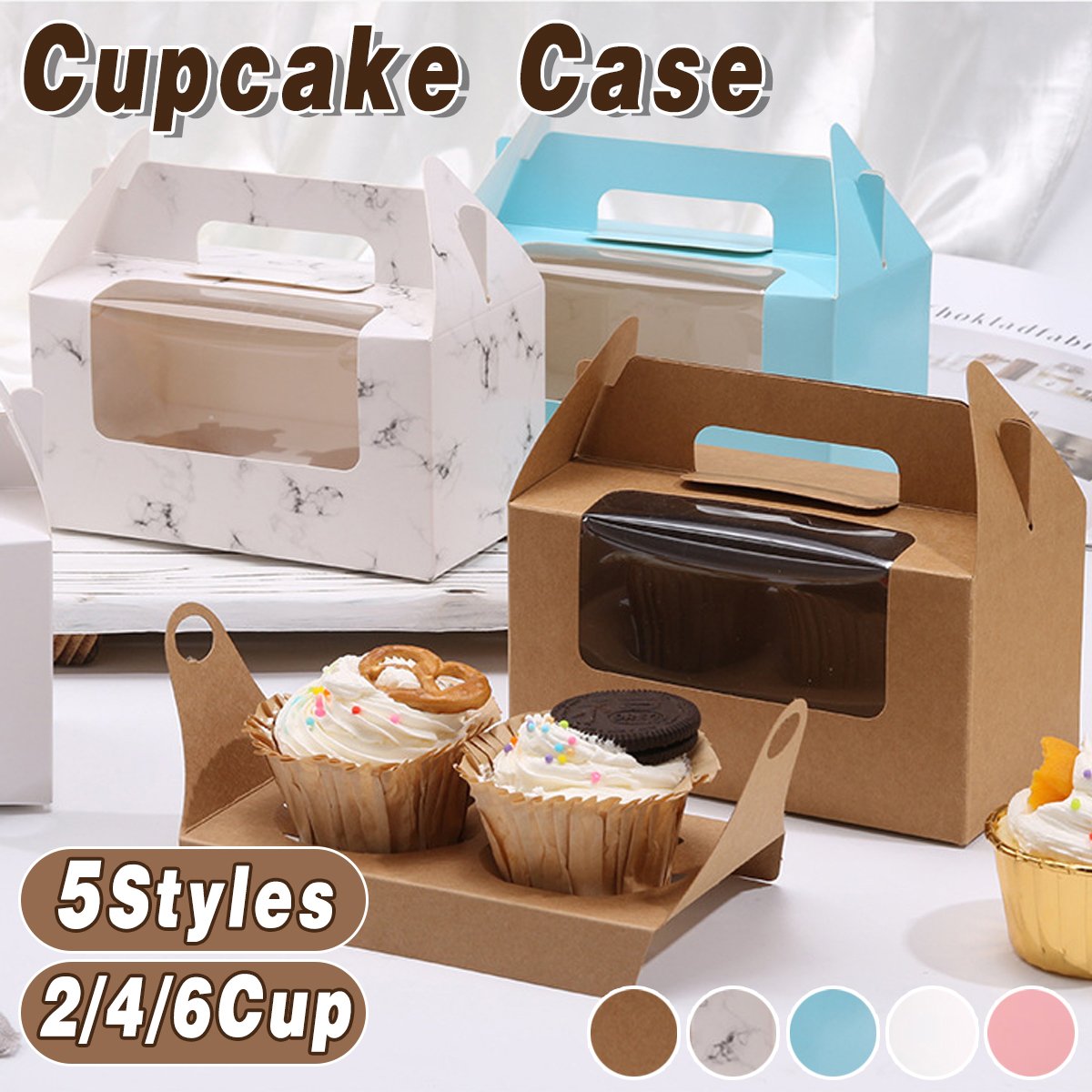 Food-Grade Cardboard Portable Cupcake Packaging Boxes with Window 25pcs