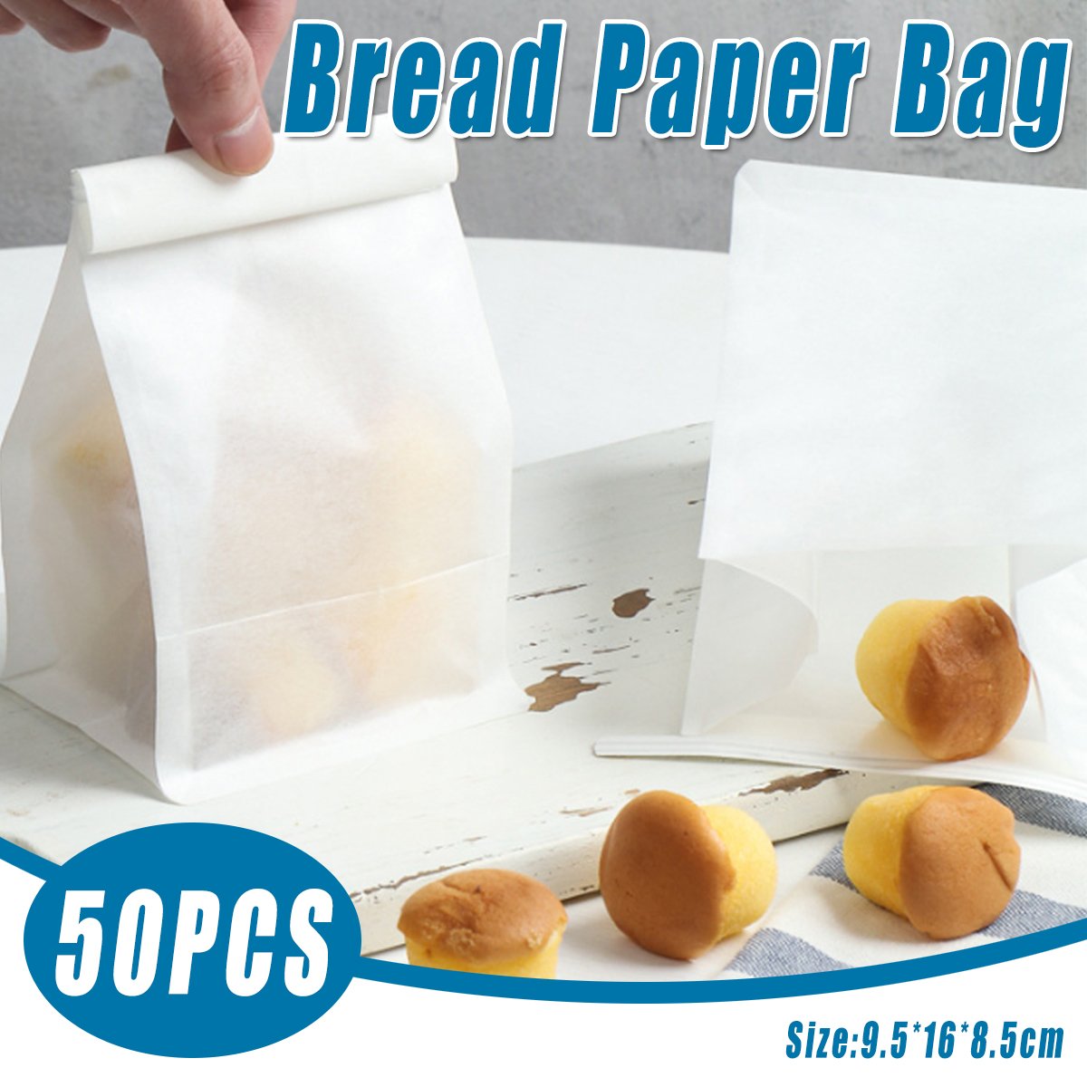 50PCS Oil-proof Paper Bread Bag Self-standing Baking Packaging Fresh Seal Bag