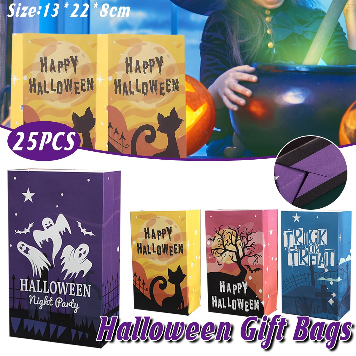 Halloween Creative Candy Treat Bags Kraft Paper Flat Pockets for Party Favors