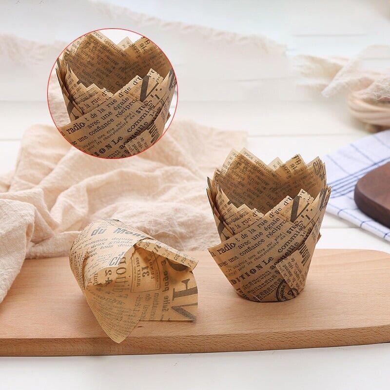 300PCS Newspaper Style Wrappers Cups Cake Box Liners