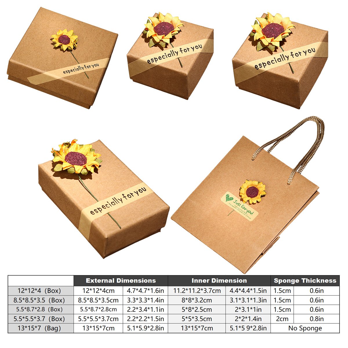 Durable Kraft Paper Sunflower Gift Boxes for Jewelry Packaging 50pcs