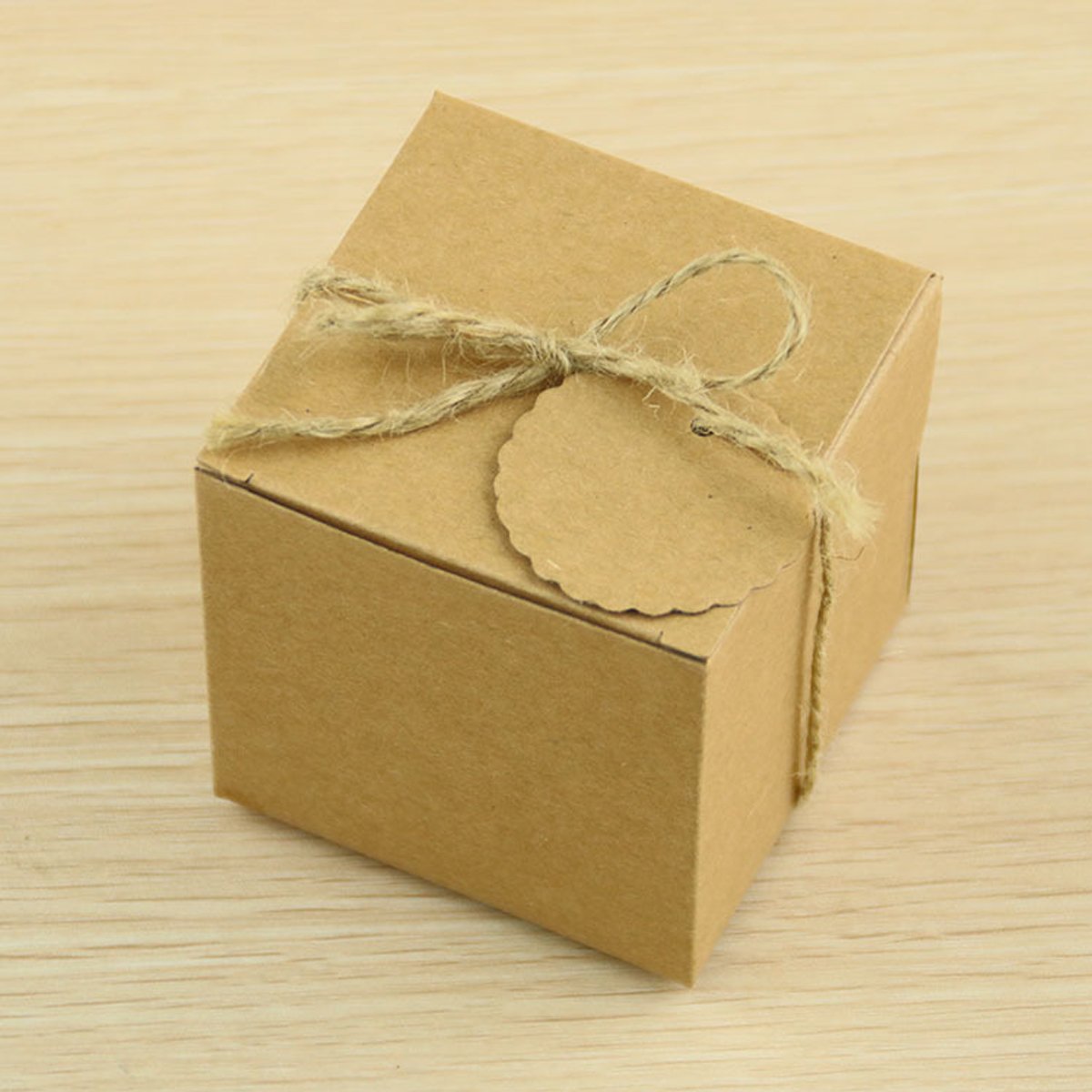 Rustic Kraft Paper Wedding Favour Gift Boxes with Jute String 100pcs