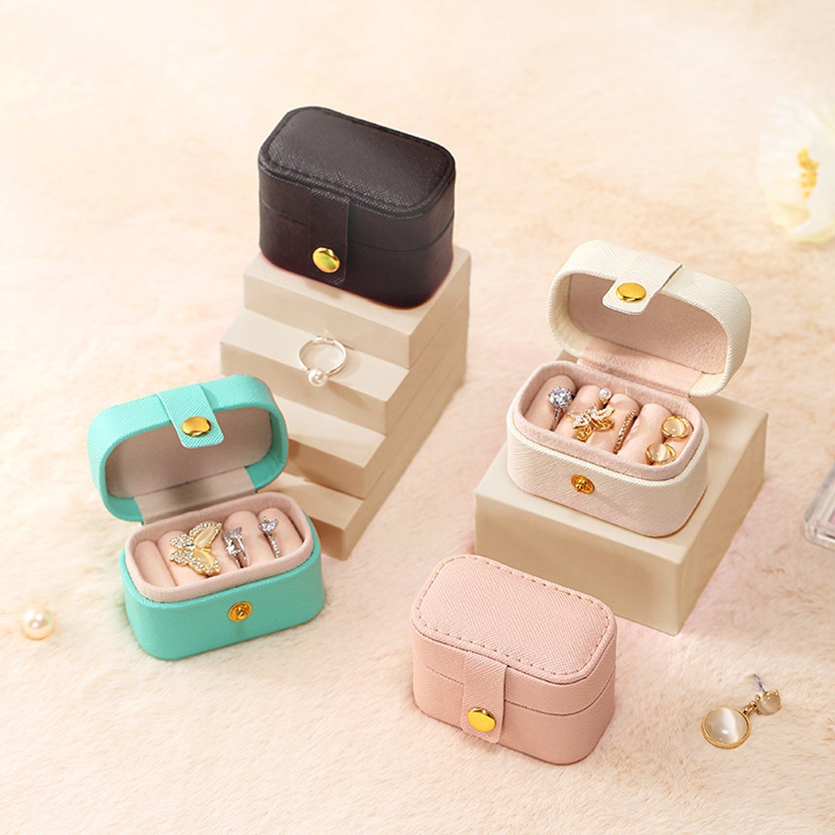 High-Quality Synthetic Leather Mini Jewelry Boxes for Travel Jewelry Boxes 5pcs