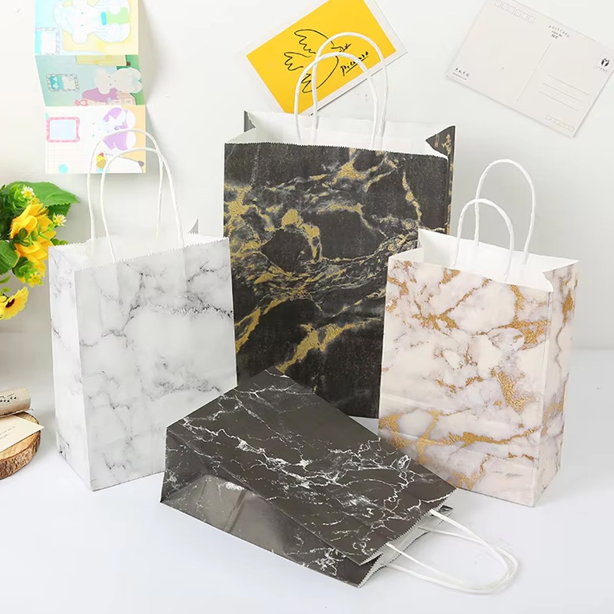 25PCS Marble Series Shopping Paper Bag Luxury Handbag Party Favor Gift Bags