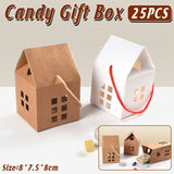 25pcs Small House Cookie Candy Box Portable Paper Gift Packing Box Party Favor