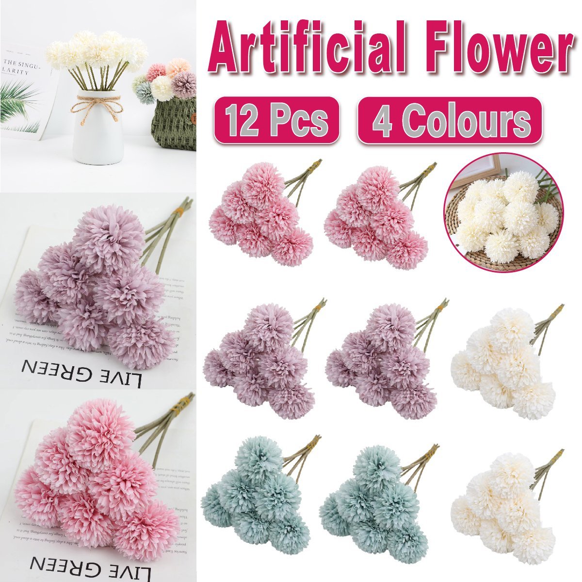 Artificial Dandelion Flowers 12PCS