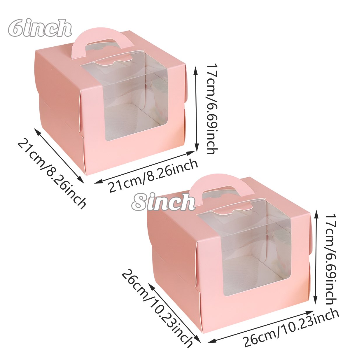 Pink Cake Boxes Food-Grade Cardboard with Window 25PCS