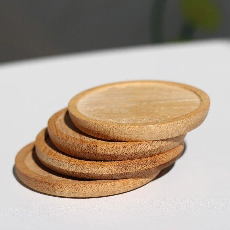 4x Round Bamboo Wooden Coaster Tea Coffee Drink Holders Pallet Beverage Mat Pad