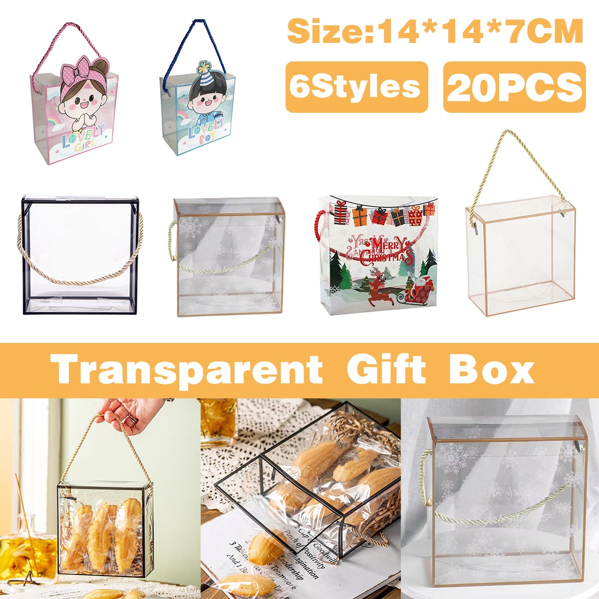 PET Plastic Candy Boxes with Handles Clear Display 20pcs