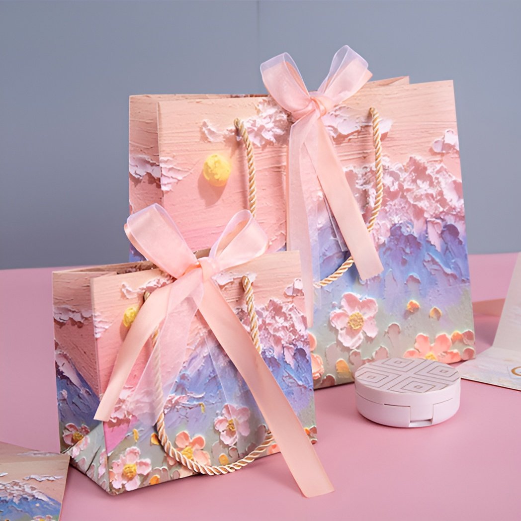 High-Quality Paper Oil Painting Gift Paper Bags Set 10PCS