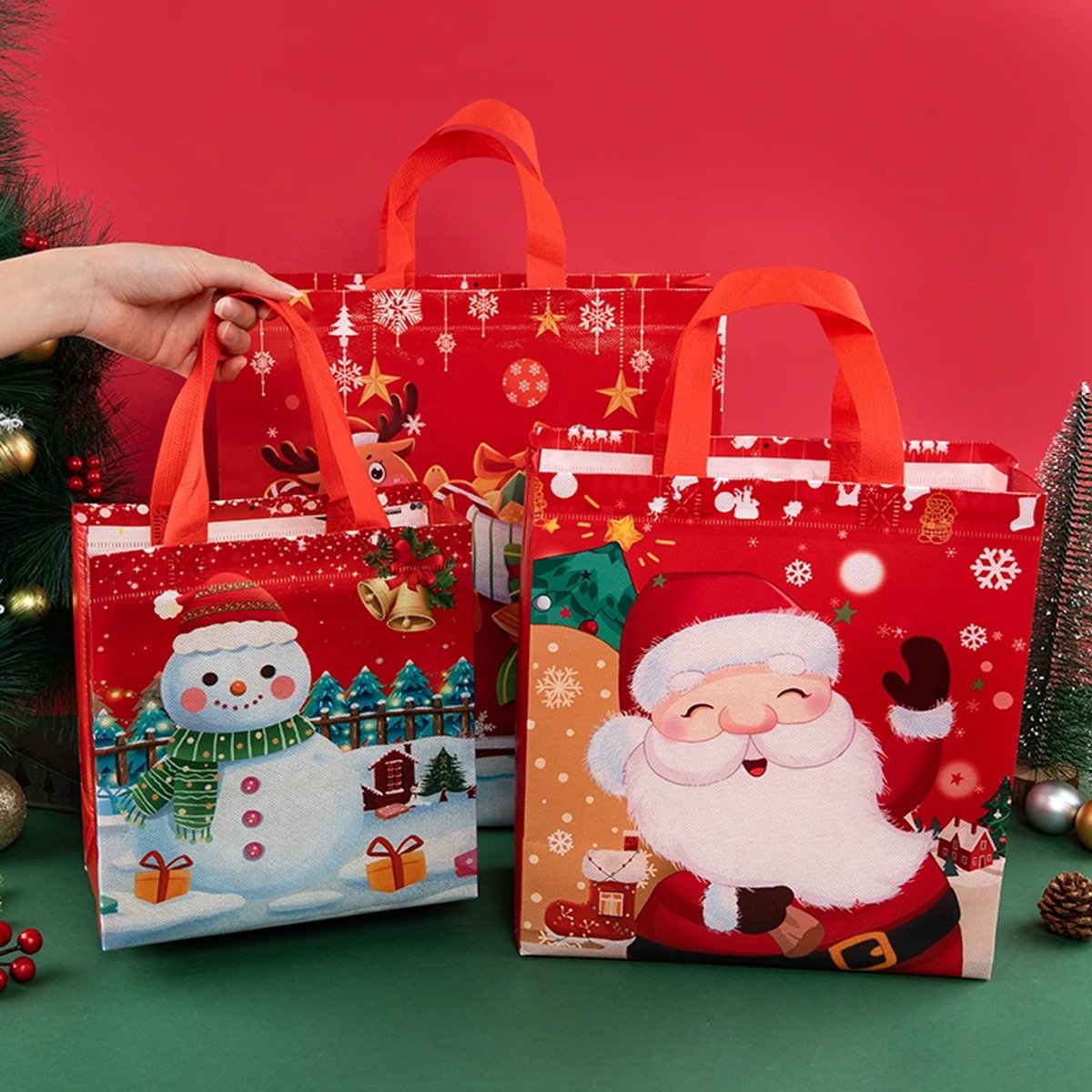 25pcs Christmas Non Woven Shopping Tote Bags Printed Colour Party Gift Bags